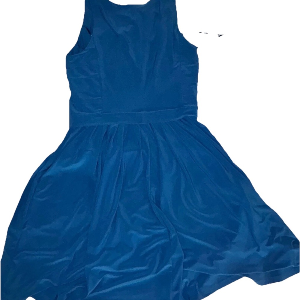 Lauren Ralph Lauren Vintage Blue Midi Dress Sz.10 Sleeveless Rushed Sides Strech - Picture 2 of 8
